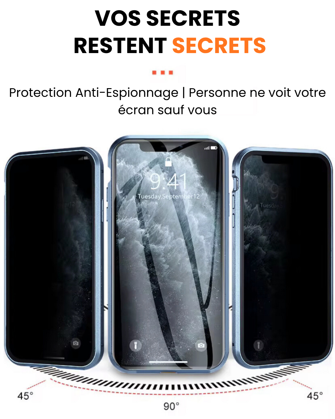 Coque Anti-Espionnage 360° à adsorption magnétique en verre trempé pour IPhone